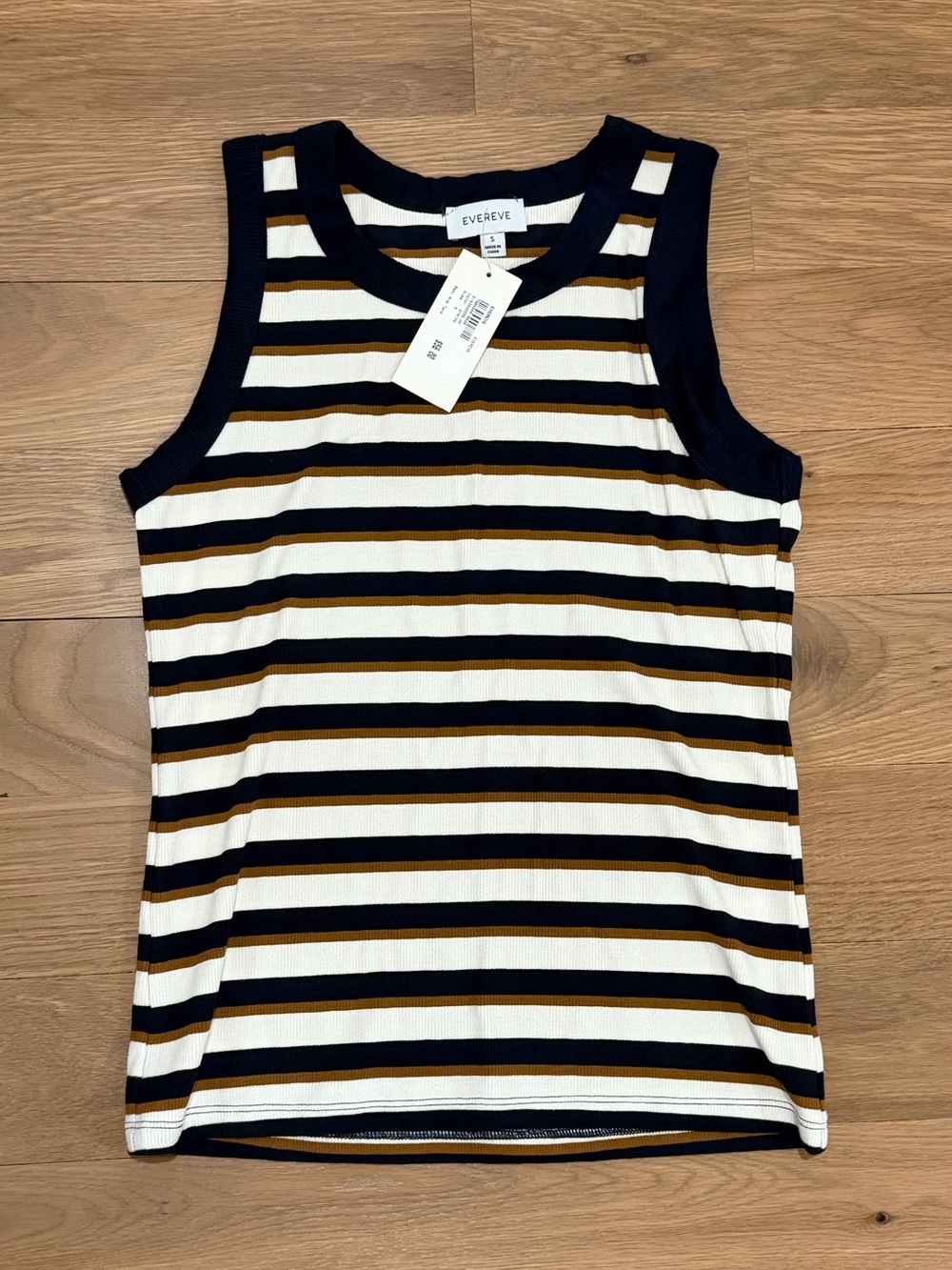 Evereve Navy, White & Brown Striped Tank